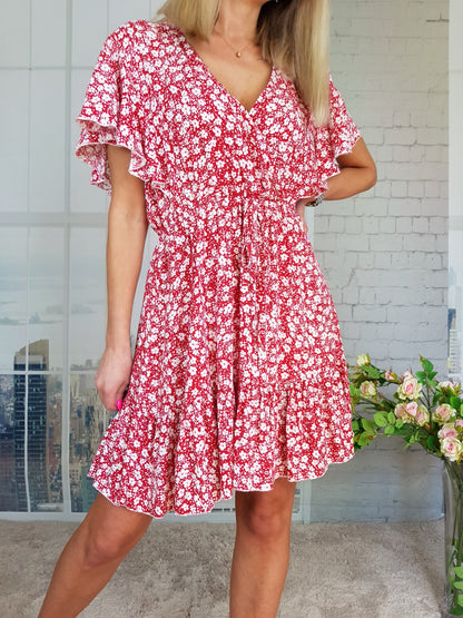 Robe à imprimé floral manches papillon à volants