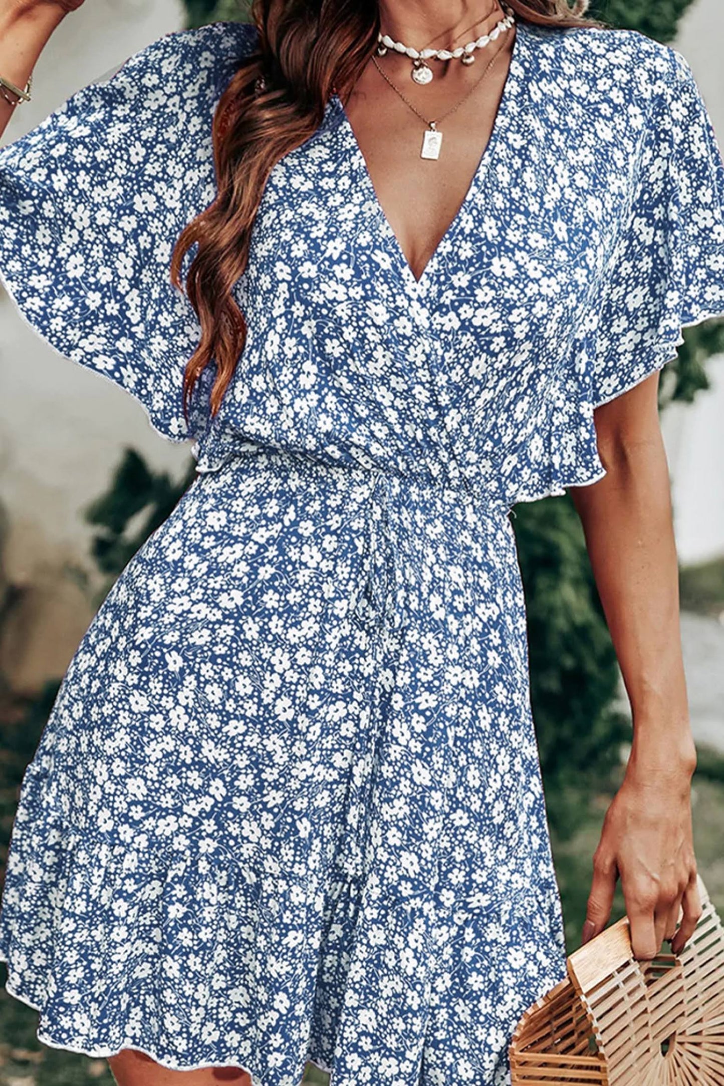 Robe à imprimé floral manches papillon à volants