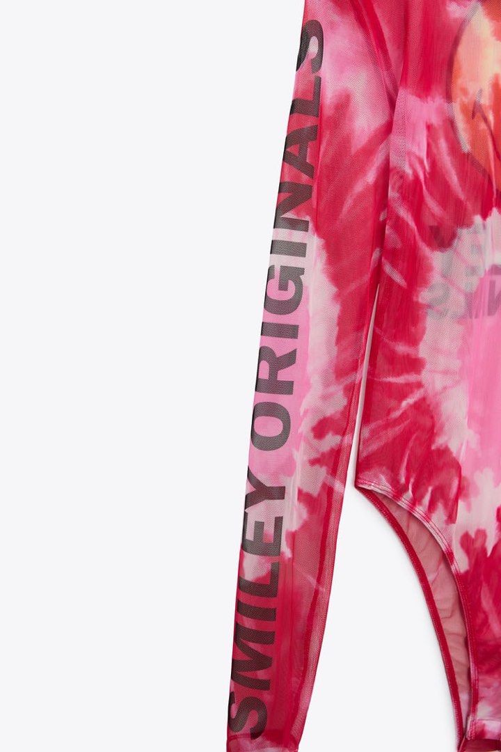 Zara SMILEY® SEMI-SHEER BODYSUIT - Redish Pink