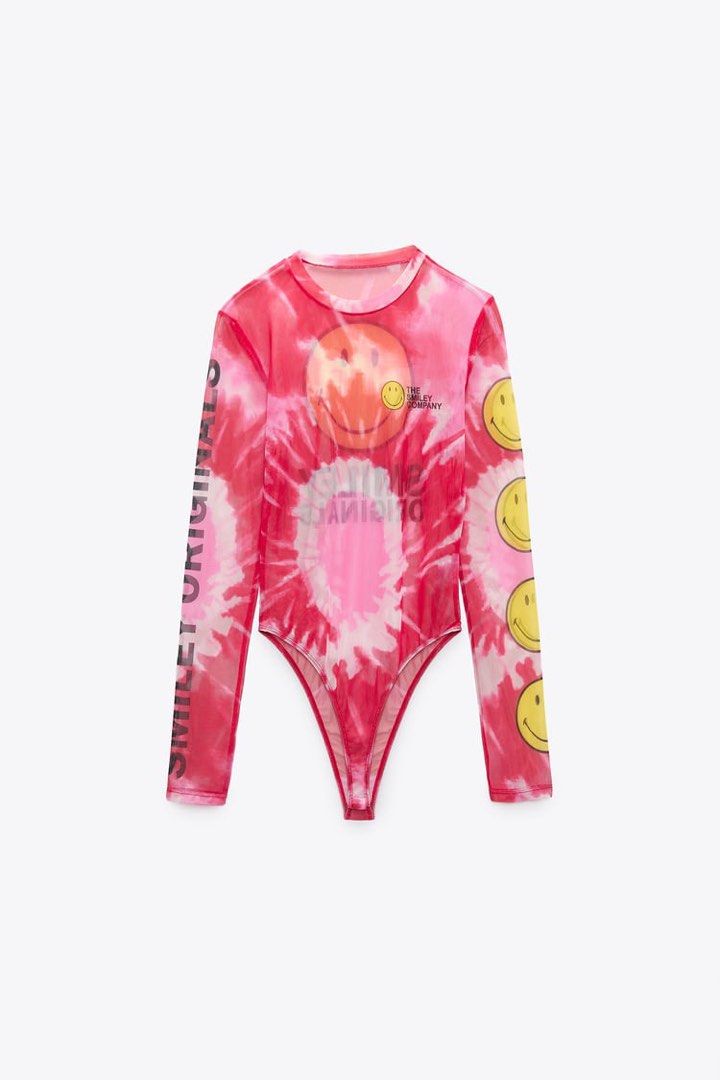 Zara SMILEY® SEMI-SHEER BODYSUIT - Redish Pink