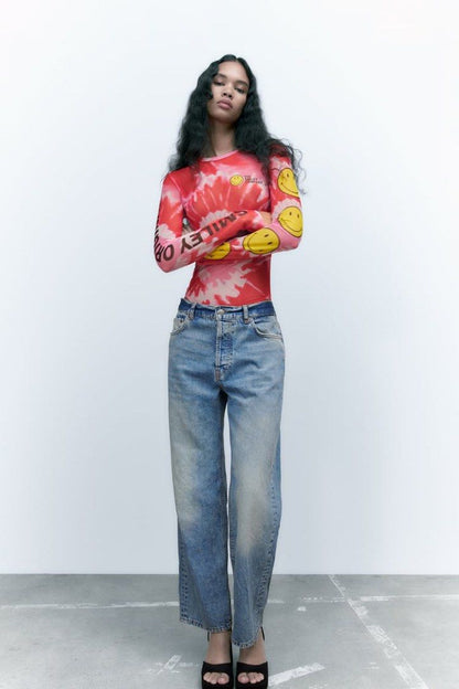 Zara SMILEY® SEMI-SHEER BODYSUIT - Redish Pink