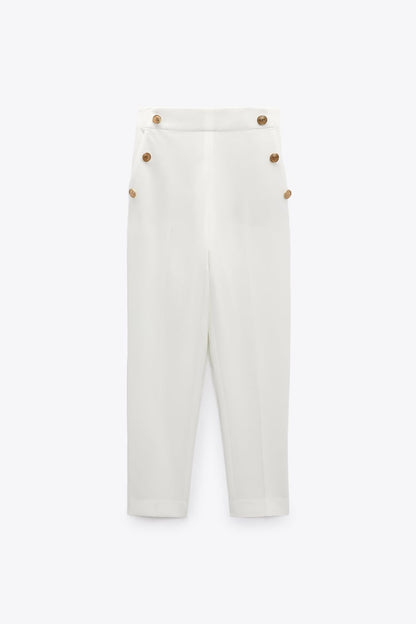 PANTALON DROIT À BOUTONS MÉTALLIQUES