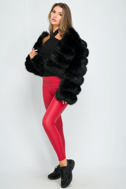 Legging Taille Haute en cuir-Rouge