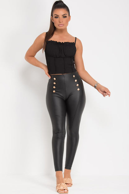 Legging en cuir Boutons Doré