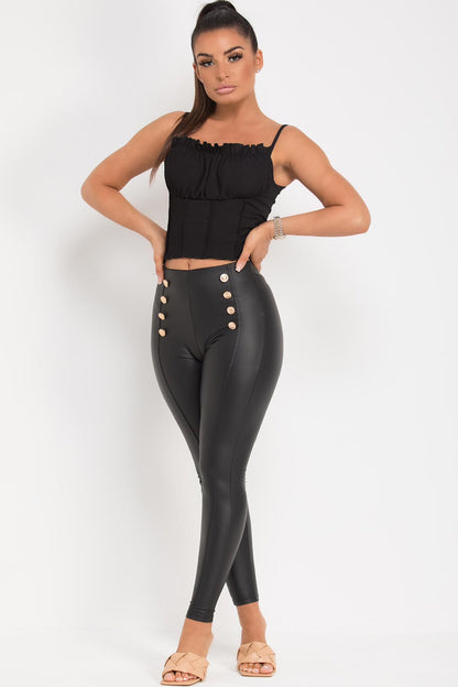 Legging en cuir Boutons Doré